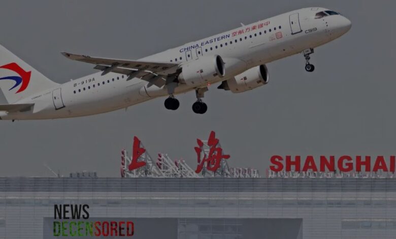 The first Chinese-made passenger plane completes its maiden commercial flight.