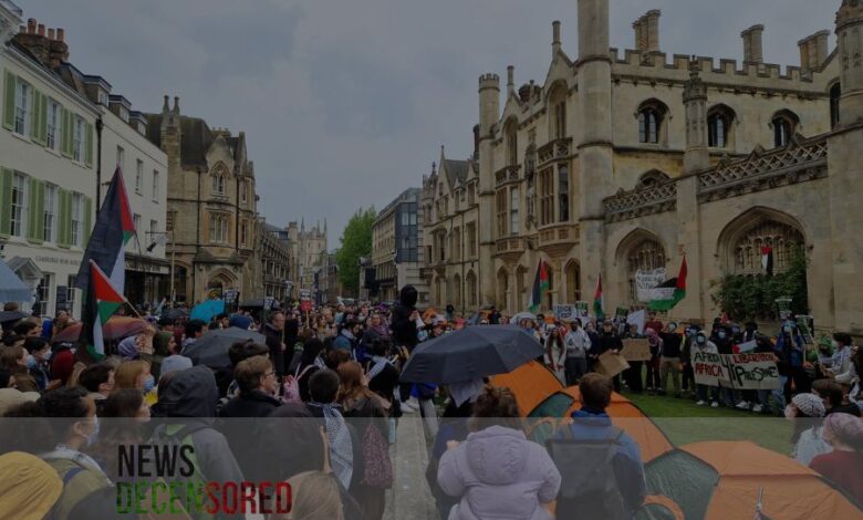 Students from several universities, including Oxford and Cambridge, are protesting to stop companies from supporting Israel