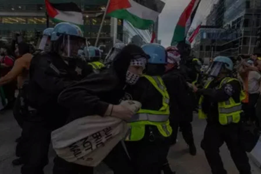 At least 55 were arrested after clashes with police outside the Israeli Consulate in Chicago during the DNC